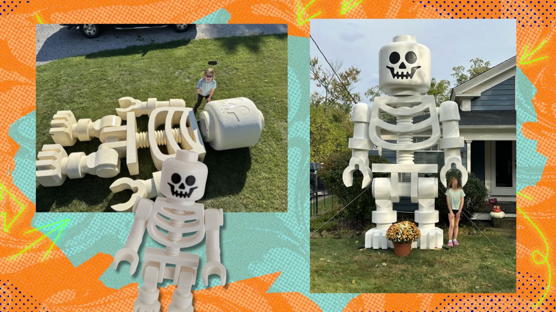 Ohio Man Builds 13-Foot LEGO Skeleton for Halloween in Viral Display