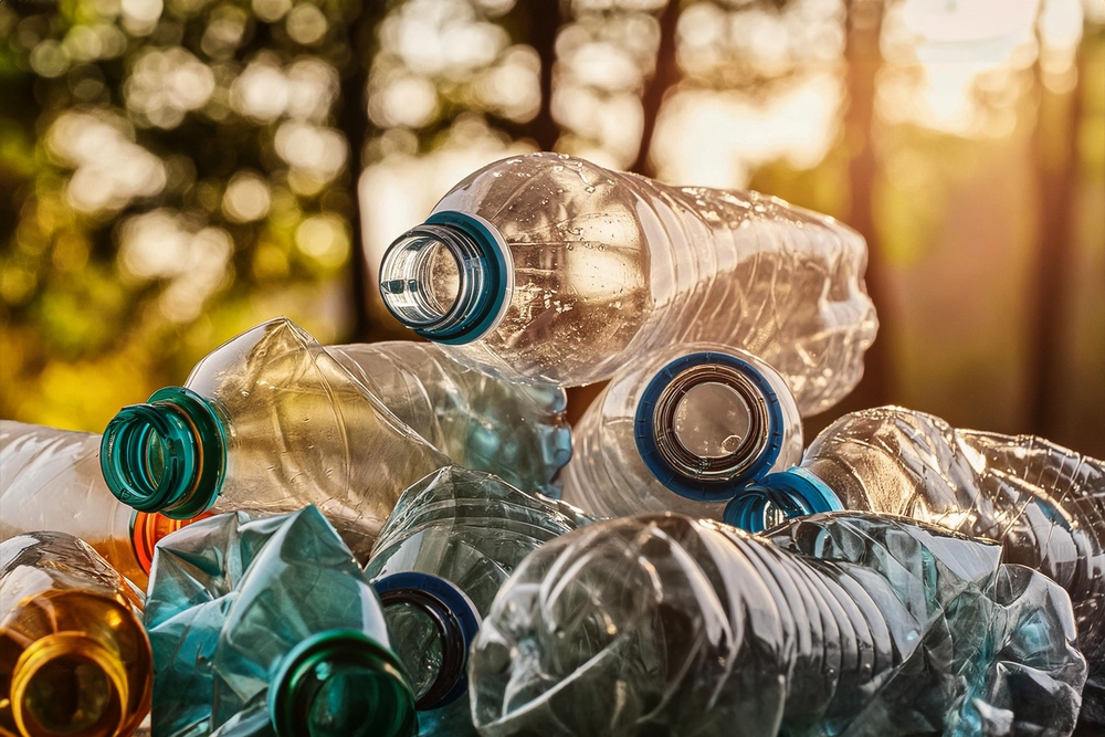 Crushed,Plastic,Bottles,,Tower,Of,Plastic,Bottles,,Recycling